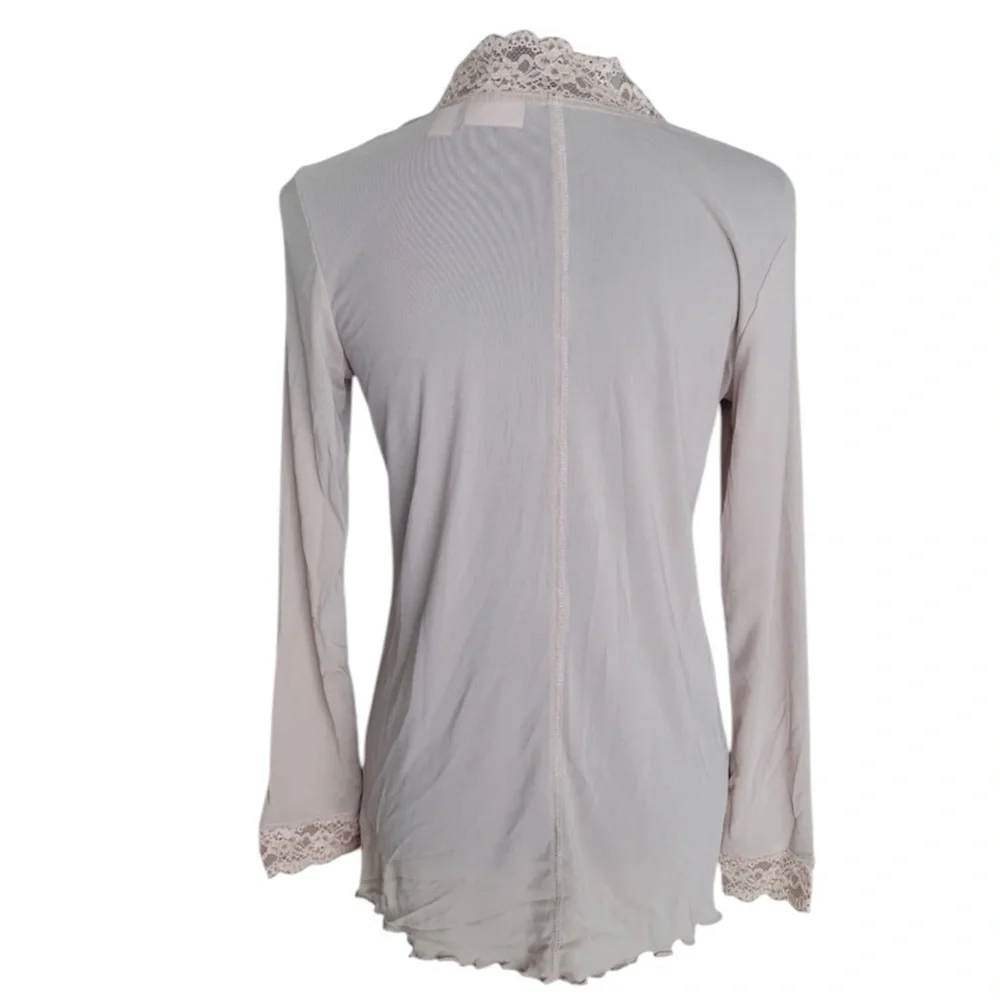 LOGO by Lori Goldstein Sheer Lace Trim Long Sleeve Top in Beige Size XL - Picture 5 of 11